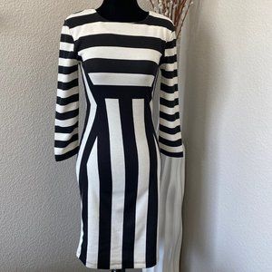 H&M Black & White Striped Long Sleeve Dress